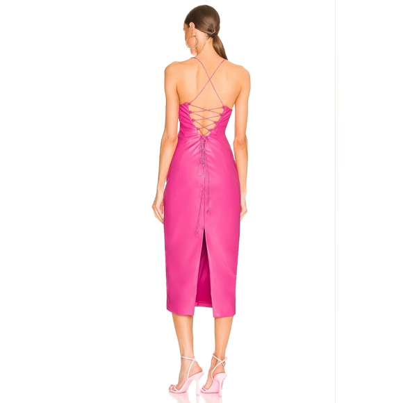 9. NWT BARDOT HELENA FAUX LEATHER DRESS IN HOT PINK - Picture 3 of 7